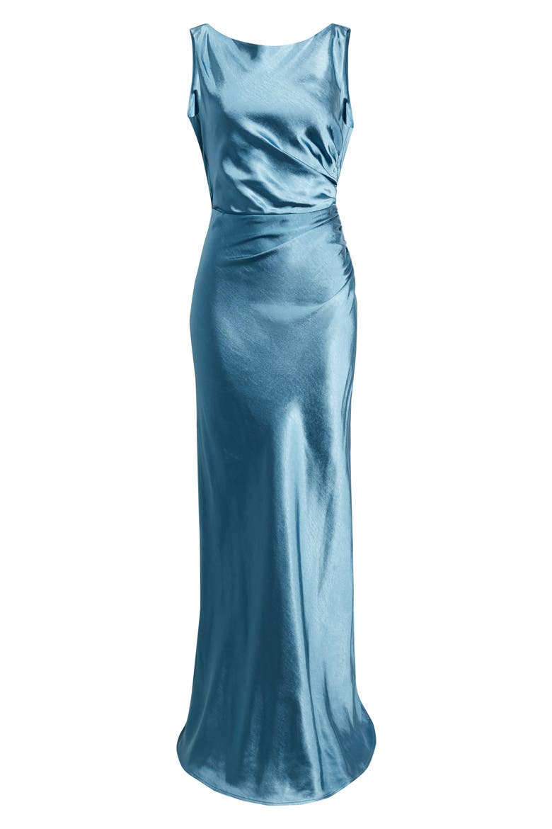 Halo Drape Satin Gown, Alternate, color, BLUE