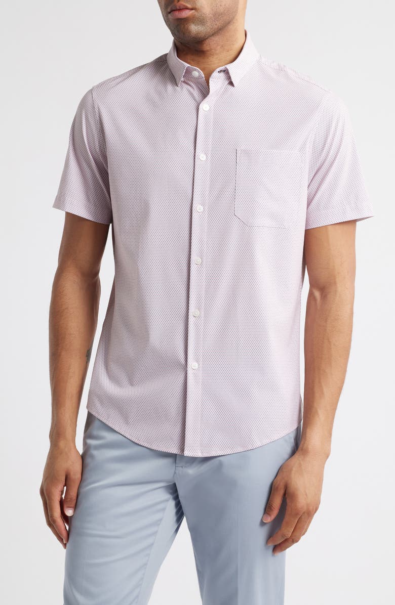 Mizzen+Main Leeward Trim Fit Micropattern Short Sleeve Stretch Button-Up Shirt, Main, color, 