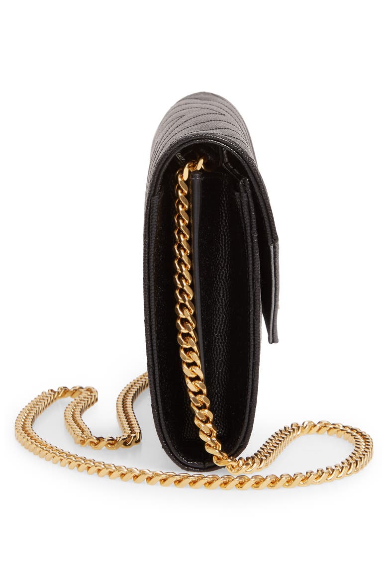 Cassandre Matelassé Leather Wallet on a Chain, Alternate, color, 1000 NERO