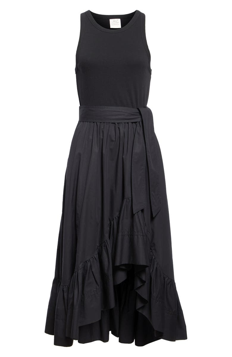 Cinq à Sept Zayla Mixed Media Ruffle Midi Dress, Alternate, color, Black