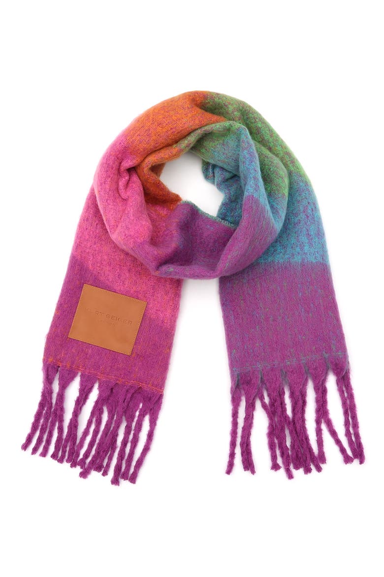 Neon Wave Yarn Dye Fringe Scarf, Main, color, NEON RAINBOW