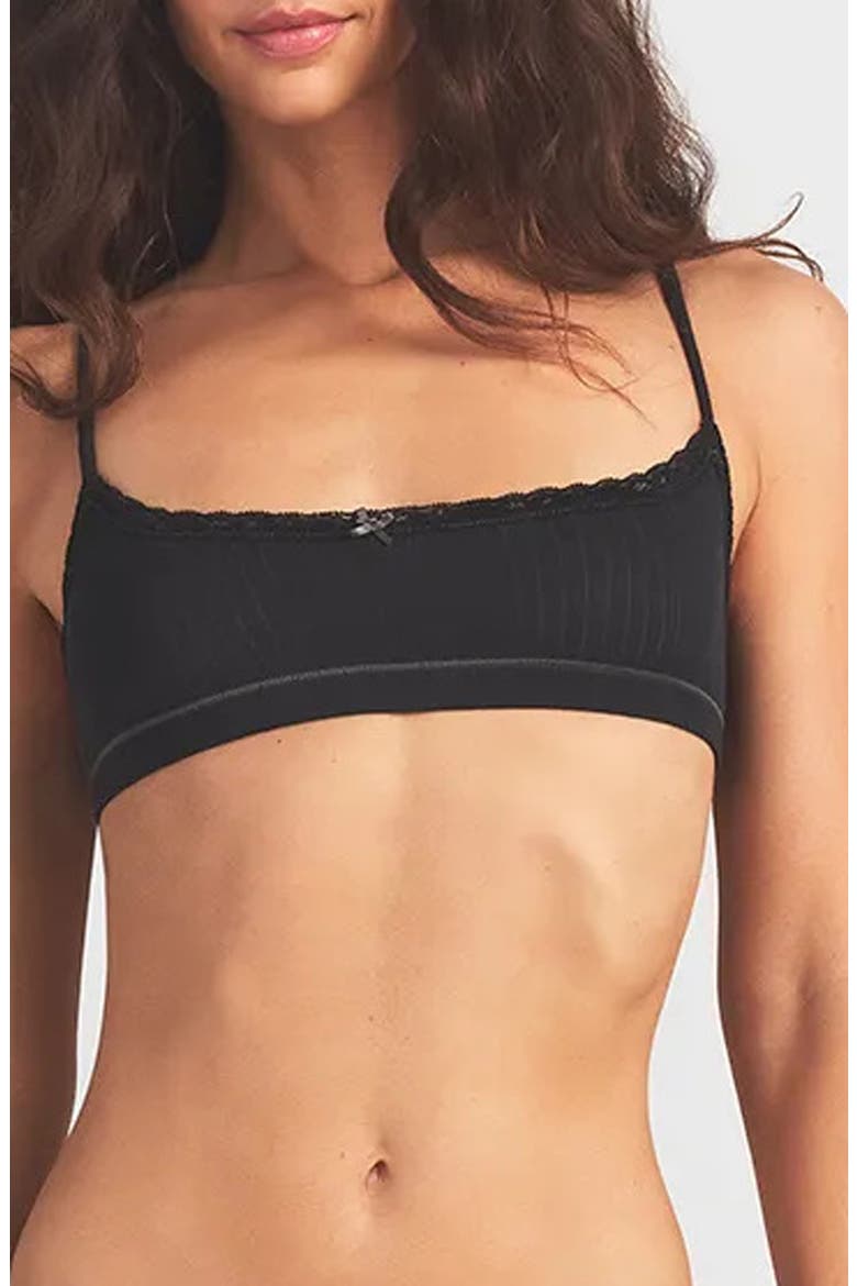 Lightweight Stretch Cotton Pointelle Bralette, Alternate, color, SOOT TONAL