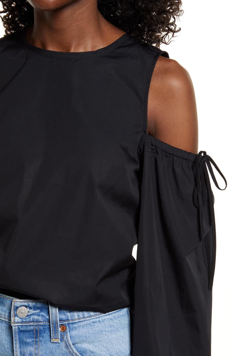 Open Edit Cold Shoulder Cotton Poplin Shirt, Alternate, color,