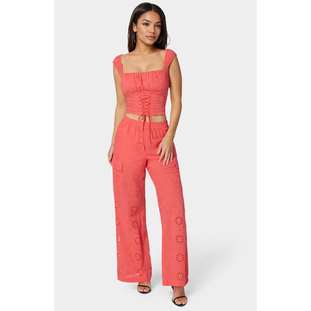 Bebe Eyelet Lace Up Corset In Pink