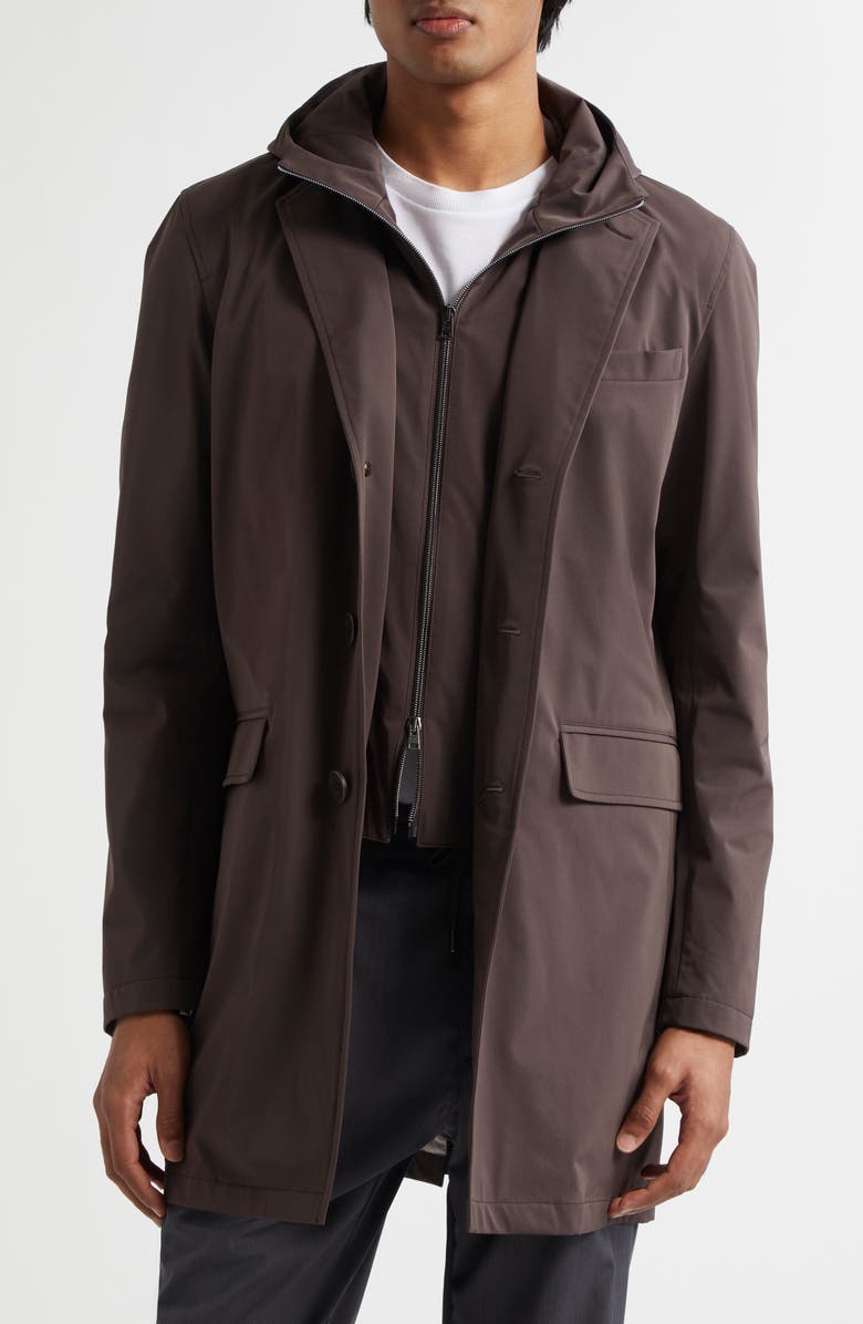 Herno Single Breasted Coat With Removable Hooded Bib, Main, color,
