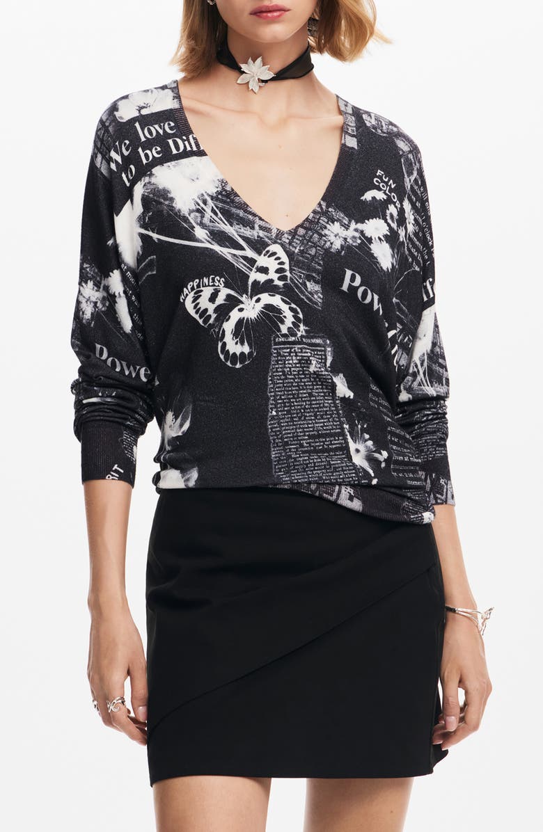 Desigual Kawartha Lakes Print V-Neck Sweater, Main, color, 