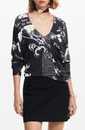 Desigual Kawartha Lakes Print V-Neck Sweater
