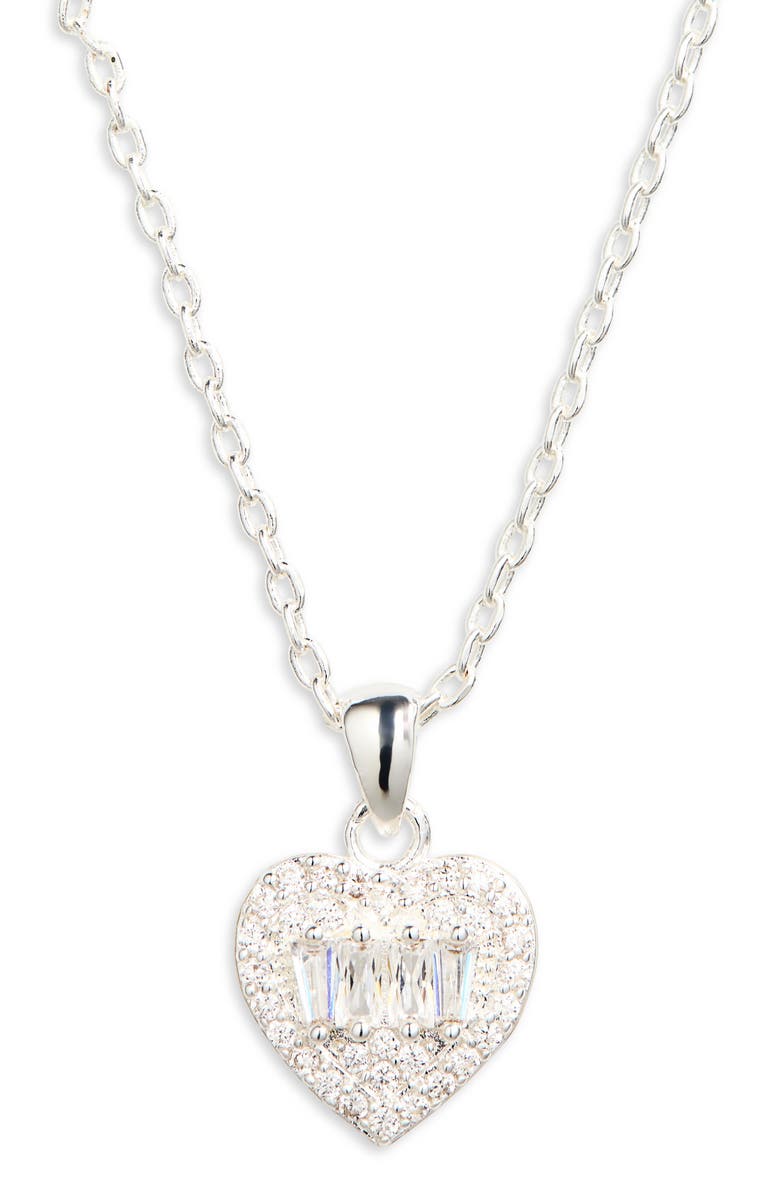 NORDSTROM RACK Cubic Zirconia Heart Pendant Necklace, Main, color, Clear- Silver