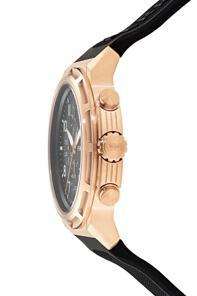 Sport Chronograph Silicone Strap Watch, 44mm, Alternate, color, ROSE GOLD