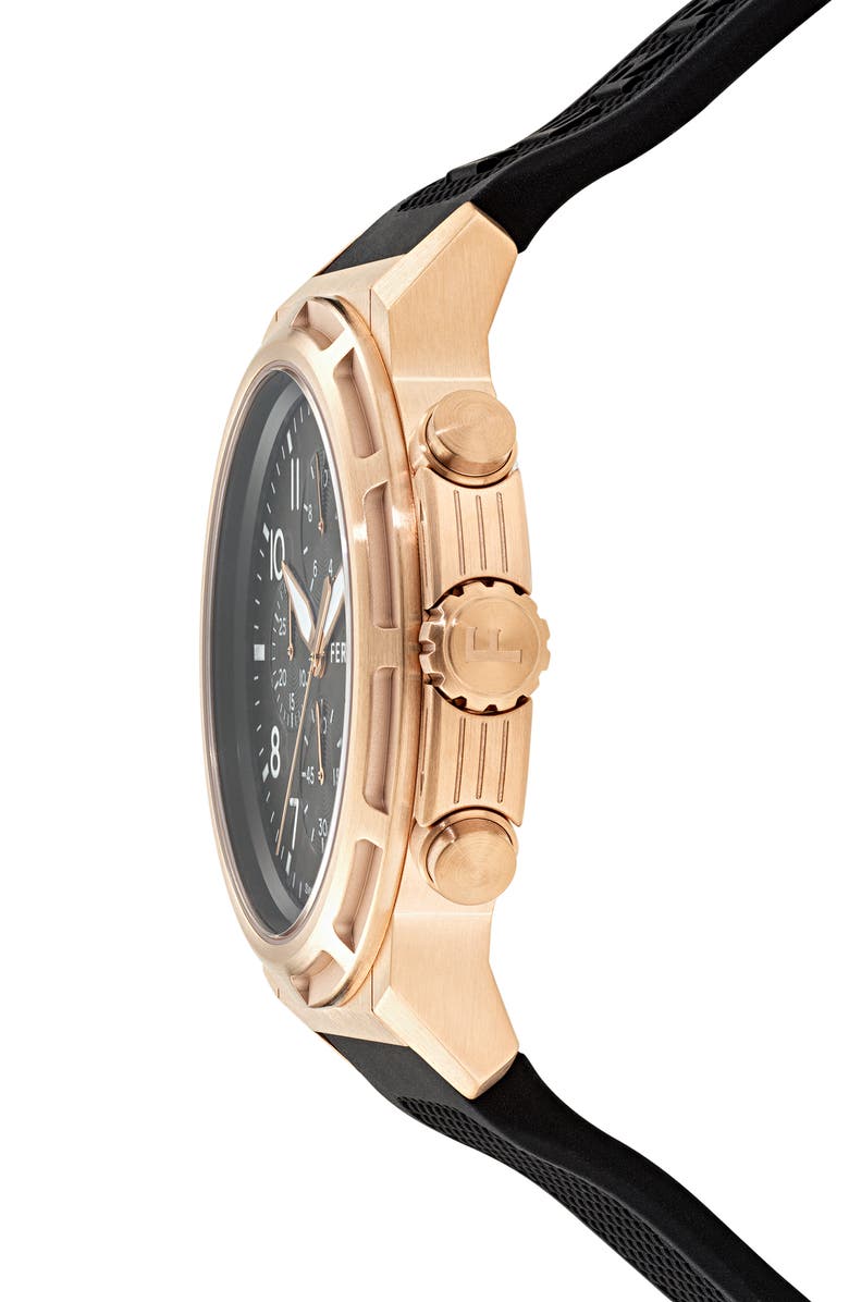 FERRAGAMO Sport Chronograph Silicone Strap Watch, 44mm, Alternate, color, Rose Gold