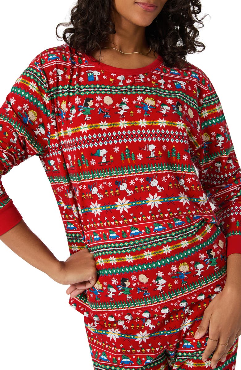 BedHead Pajamas Peanuts<sup>®</sup> Print Stretch Organic Cotton Pajamas, Alternate, color, Peanuts Winter Fair Isle