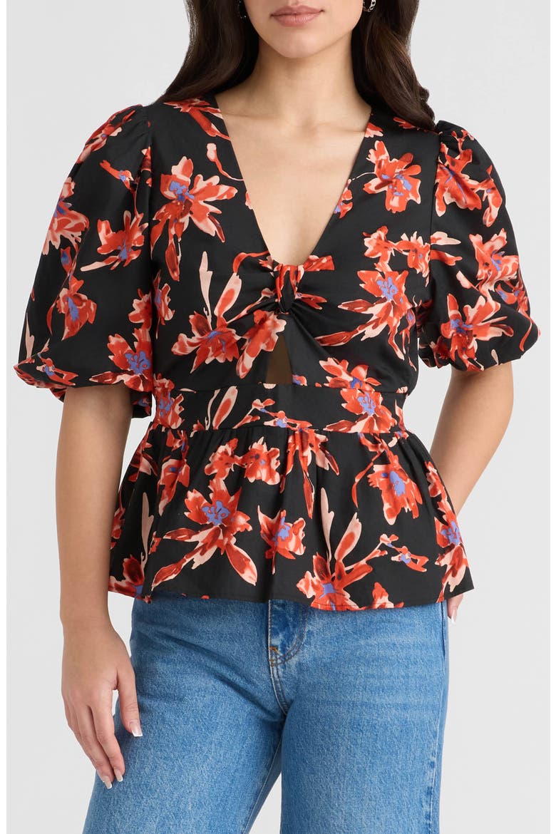 Floral Puff Sleeve Poplin Top, Main, color, MIDNIGHT FLORAL