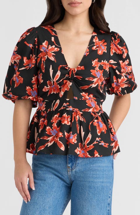 Floral Puff Sleeve Poplin Top