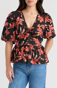 NVLT Floral Puff Sleeve Poplin Top