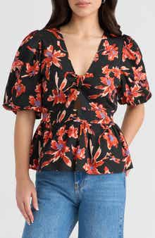 Floral Puff Sleeve Poplin Top