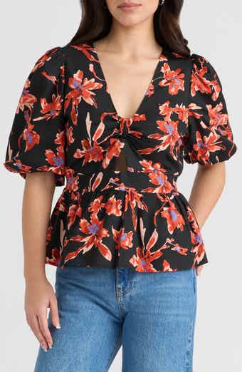 Floral Puff Sleeve Poplin Top