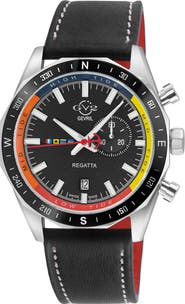 GV2 Regatta Stainless Steel Swiss Quartz Leather Strap Watch, 42mm