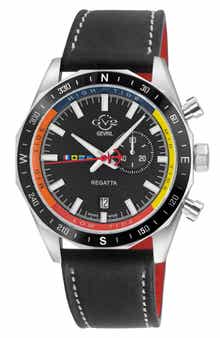 GV2 Regatta Stainless Steel Swiss Quartz Leather Strap Watch, 42mm