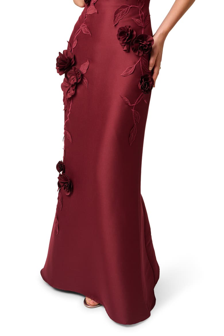 Floral Appliqué Stretch Mikado Gown, Alternate, color, MAHOGANY