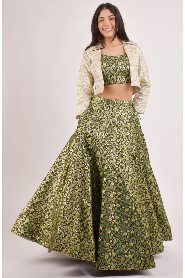 Zele Banarasi Lehenga Choli With Jacket, Alternate, color, Green