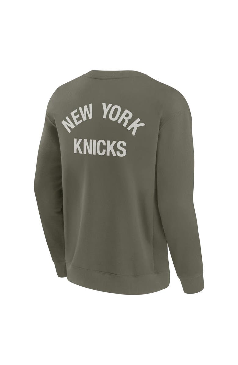 FANATICS Unisex Fanatics Olive New York Knicks Super Soft Pullover Crew Sweatshirt, Alternate, color, Olive