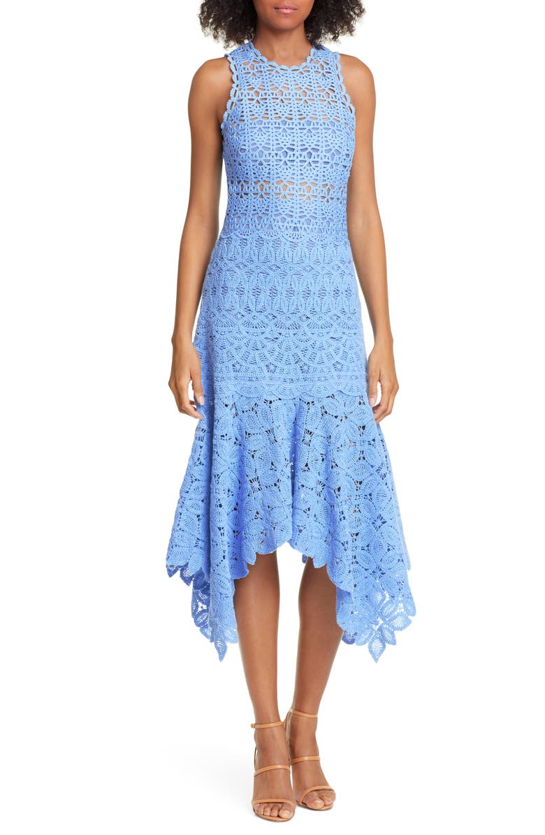 Simkhai Jonathan Simkhai Handkerchief Hem Crochet Lace Midi Dress, Main, color, 