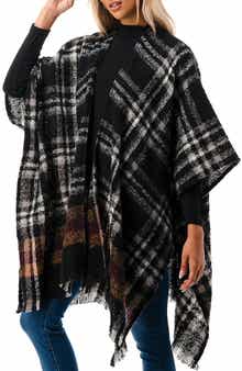 MARCUS ADLER Fringe Plaid Ruana