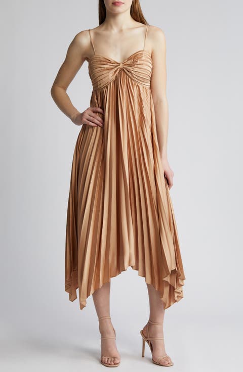 Vikki Pleated Sleeveless Satin Maxi Dress