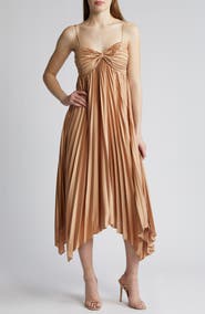 Petal & Pup Vikki Pleated Sleeveless Satin Maxi Dress