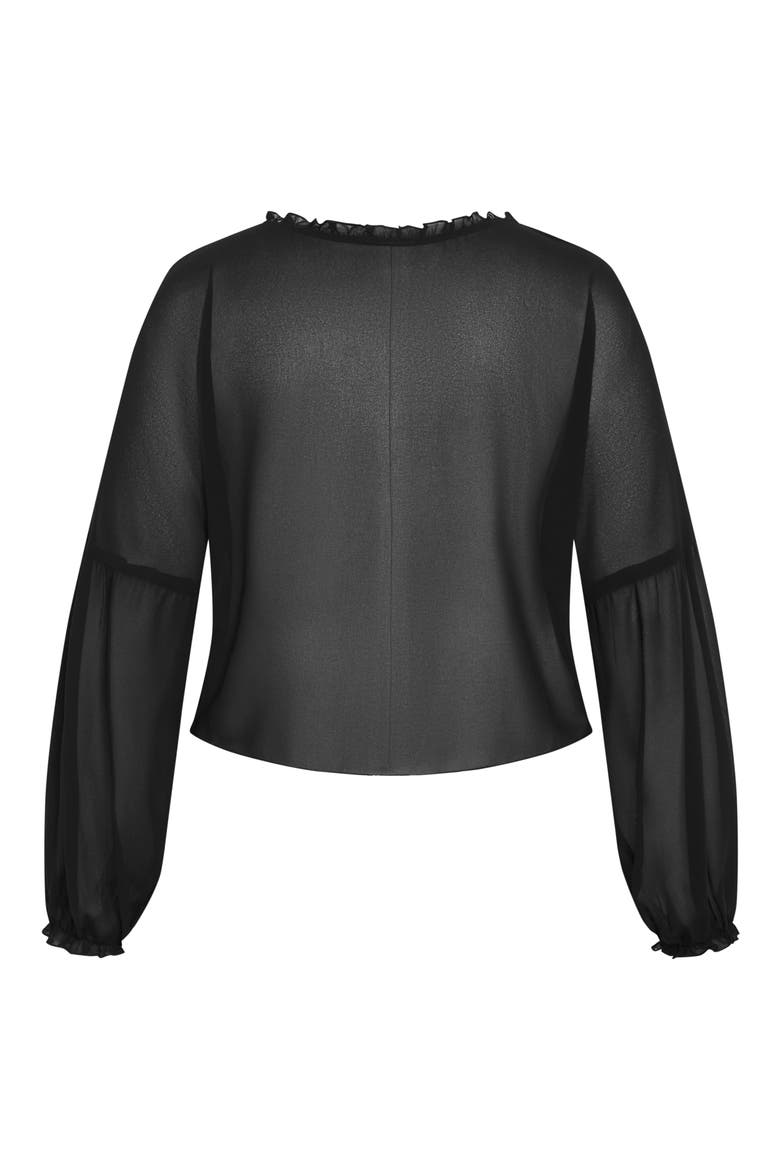 Corina Ruffle Trim Sheer Tie Neck Top, Alternate, color, BLACK