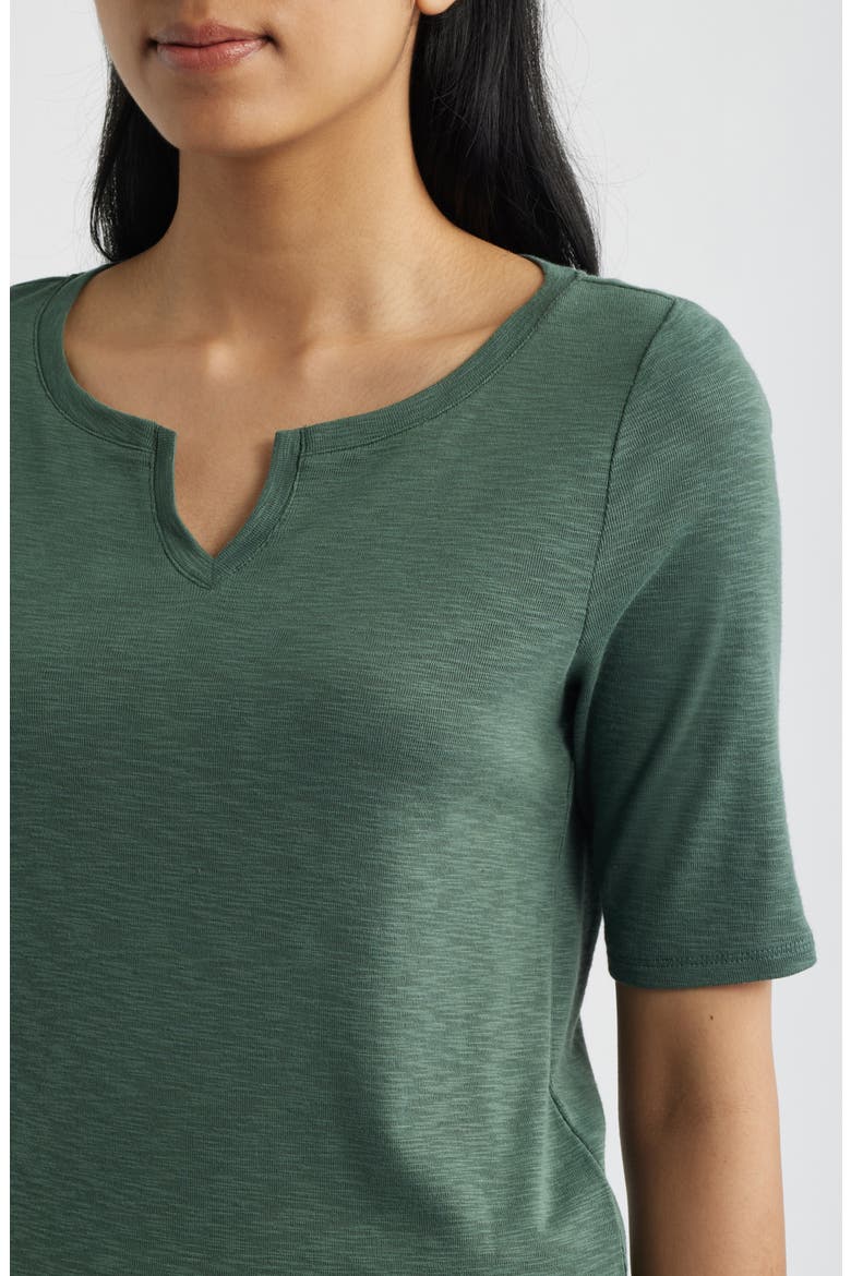 Elbow Sleeve Notch Neck T-Shirt, Alternate, color, PALM