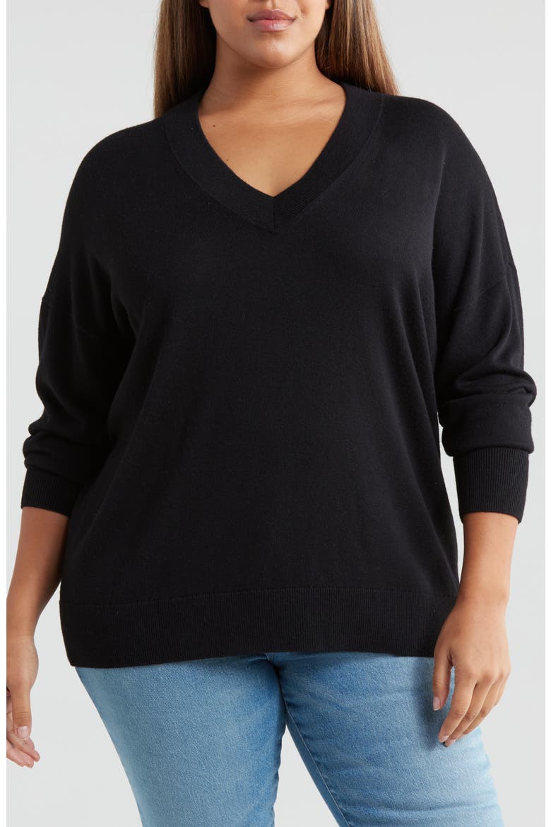 Relaxed V-Neck Sweater, Main, color, BLACK