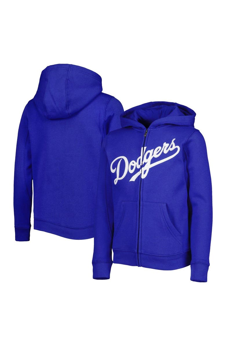 Outerstuff Youth Royal Los Angeles Dodgers Wordmark Full-Zip Fleece Hoodie, Main, color, 