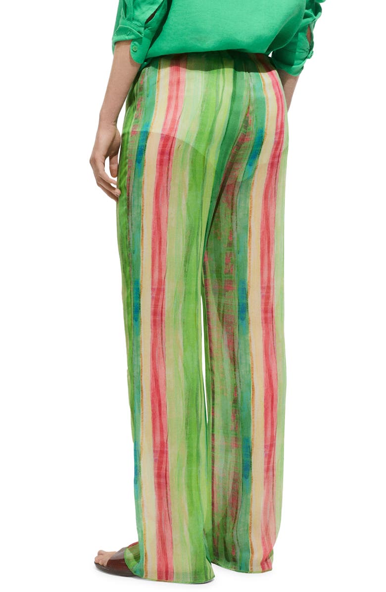 MANGO Stripe Semisheer Wide Leg Pants, Alternate, color, Green