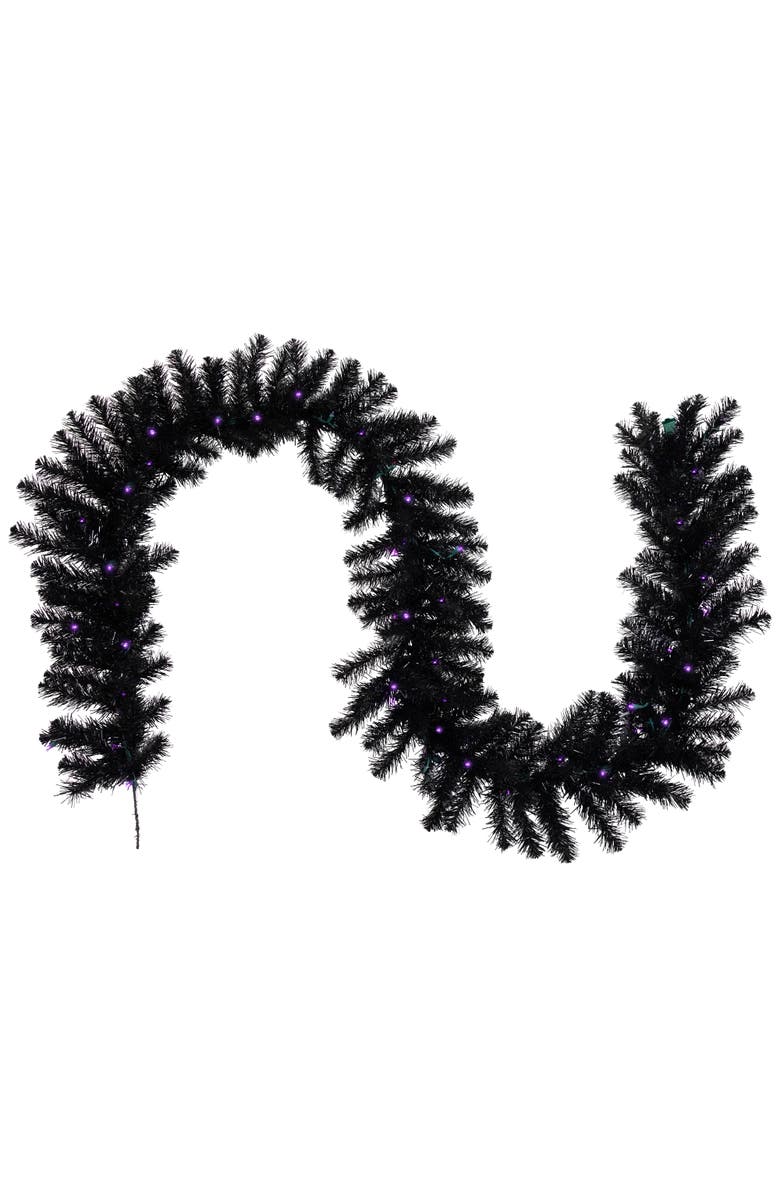 Northlight Pre-Lit Black Crystal Pine Artificial Halloween Garland - 9' x 12" - LED Purple, Main, color, Black