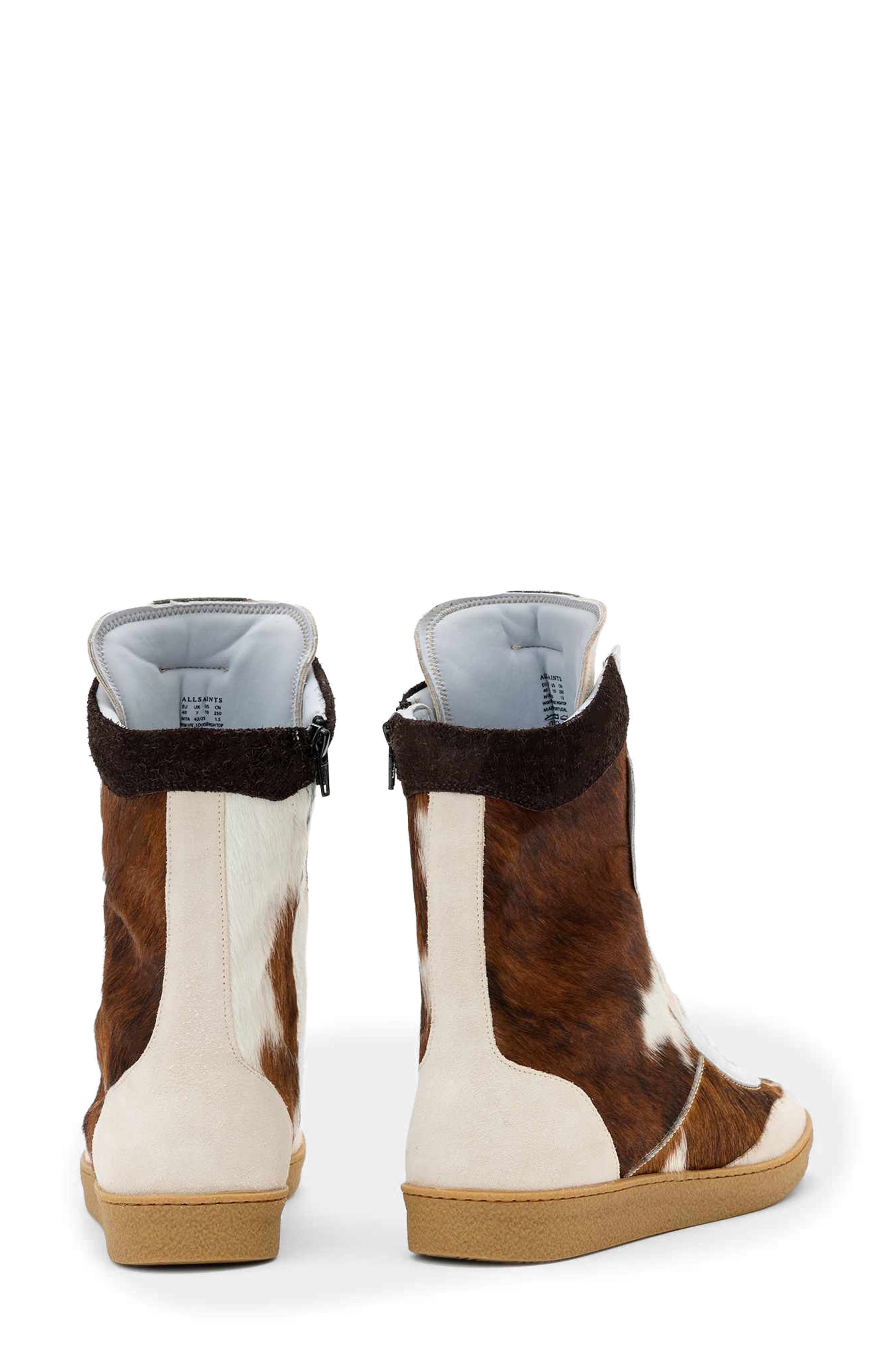 AllSaints Louise Genuine Claf Hair High Top Sneaker, Alternate, color, Cow Print