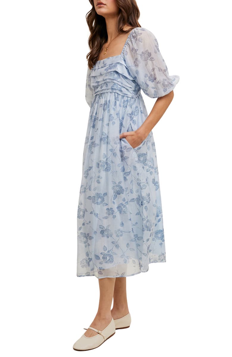 WISHLIST Floral Puff Sleeve Maxi Dress, Alternate, color, Blue Combo