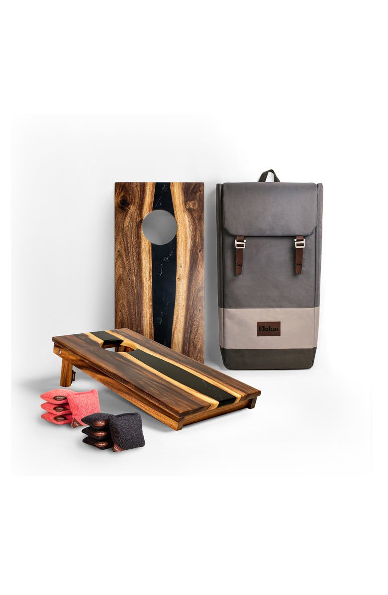 Elakai 1ft x 2ft One of a Kind Blue Pearl Epoxy Resin Wood Compact Travel Cornhole Board Set, Main, color, Onyx