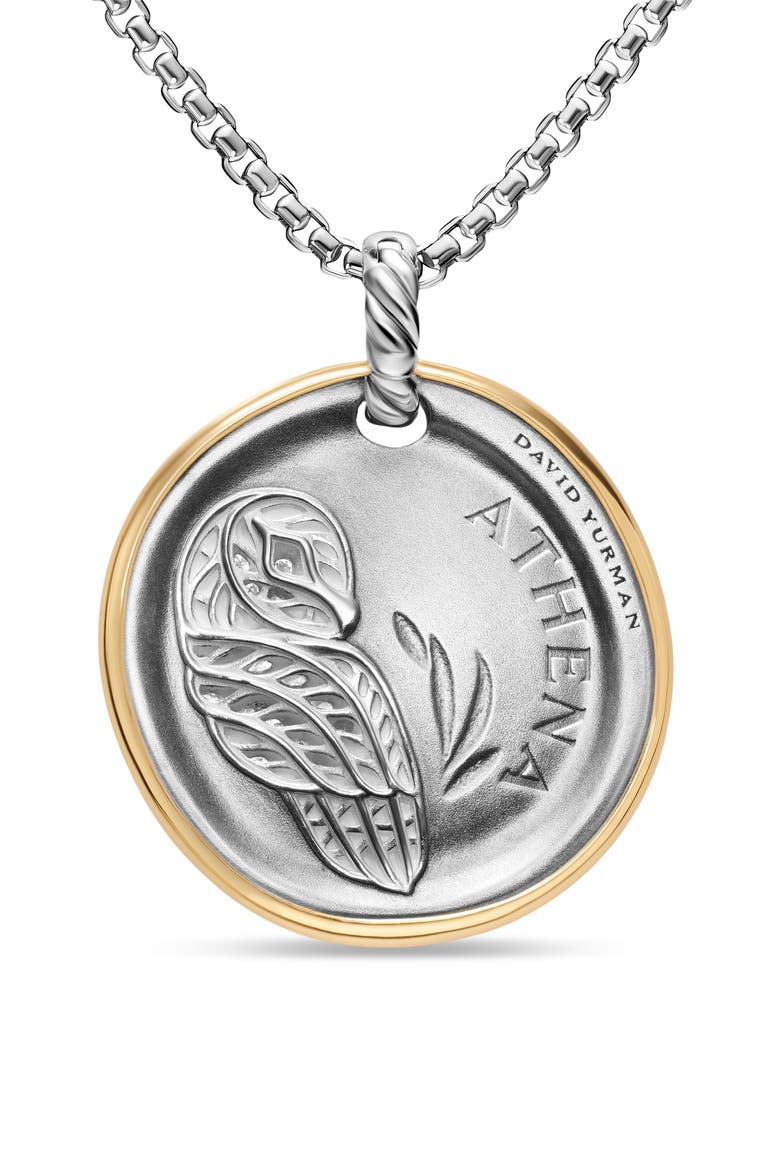 Medallion Amulet Sterling Silver with 14K Yellow Gold and Diamonds, 29.5mm, Alternate, color, SILVER PAVE ATHENA
