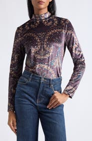 Veronica Beard Nate Mock Neck Velvet Top