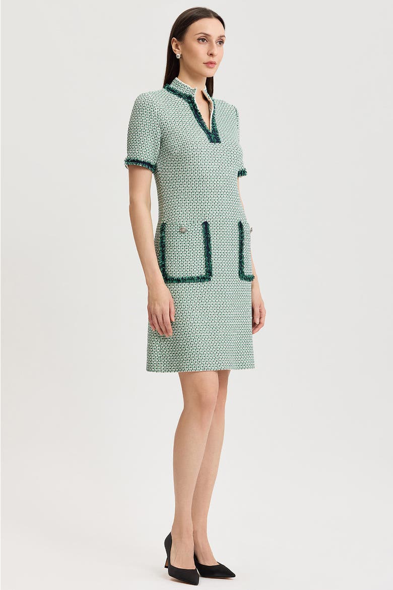 Fringe Trim Jacquard Basketweave Knit Sheath Dress, Alternate, color, Kelly Green/Indigo/Ivory