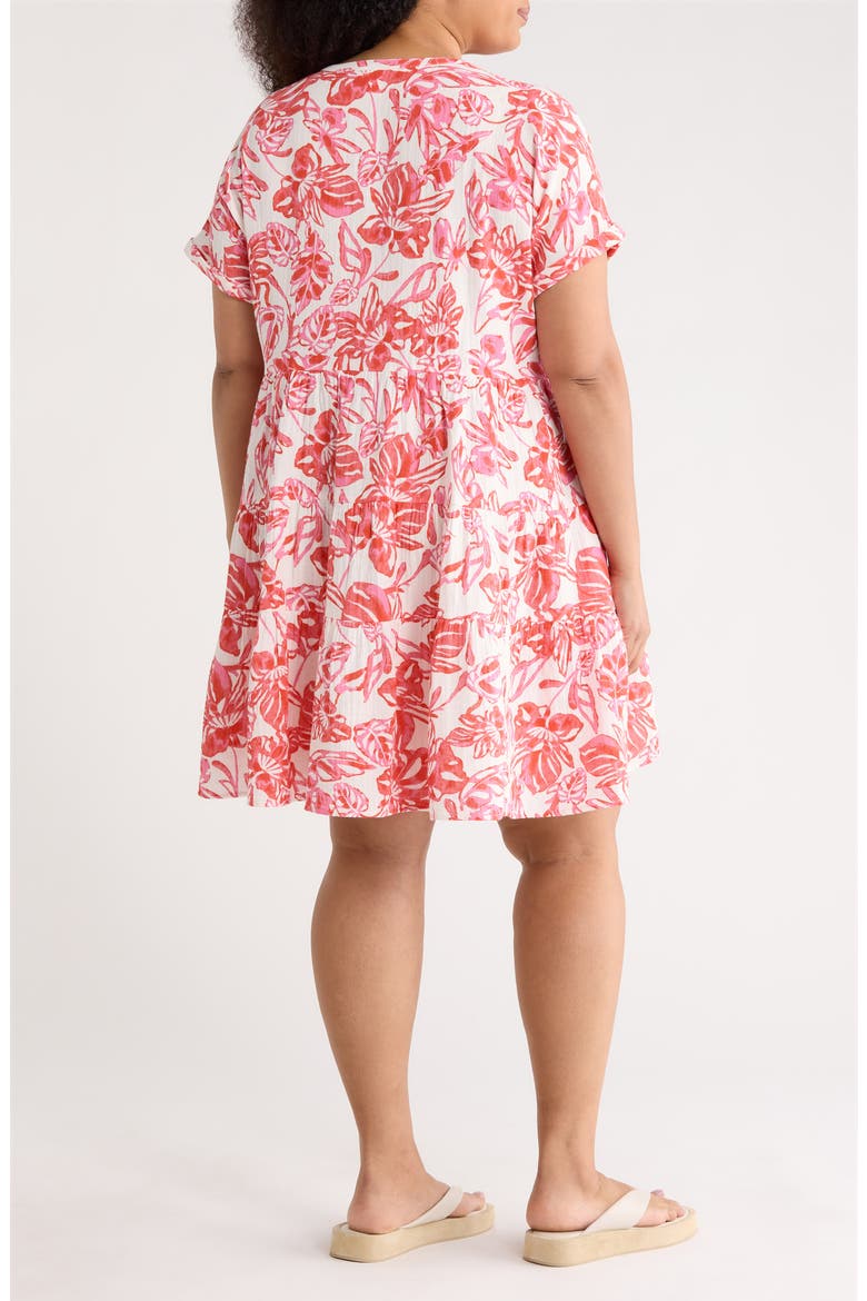 Cotton Gauze Tiered Popover Dress, Alternate, color, IVORY- PINK ELLIE BLOSSOM