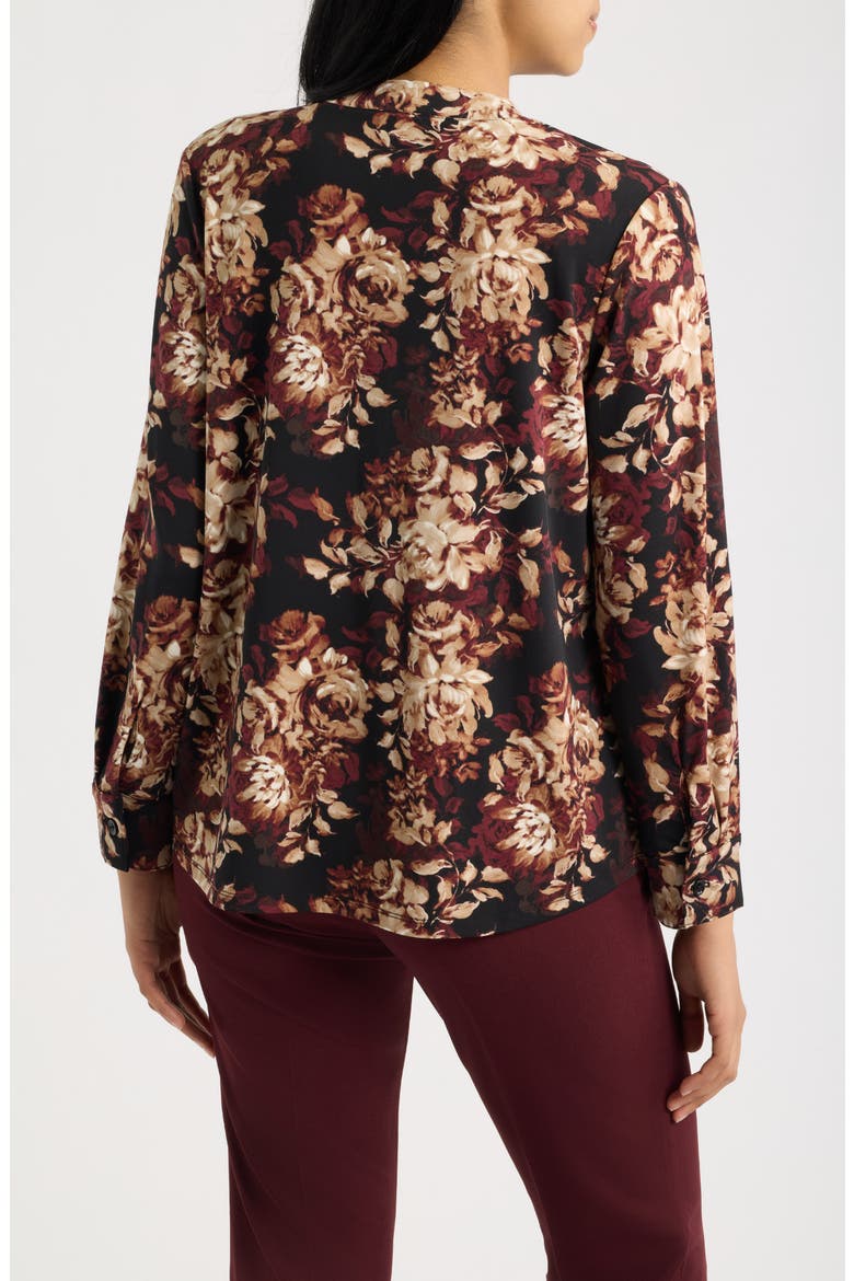 Printed Notched V-Neck Long Sleeve Top, Alternate, color, ANNE BLACK MULTI