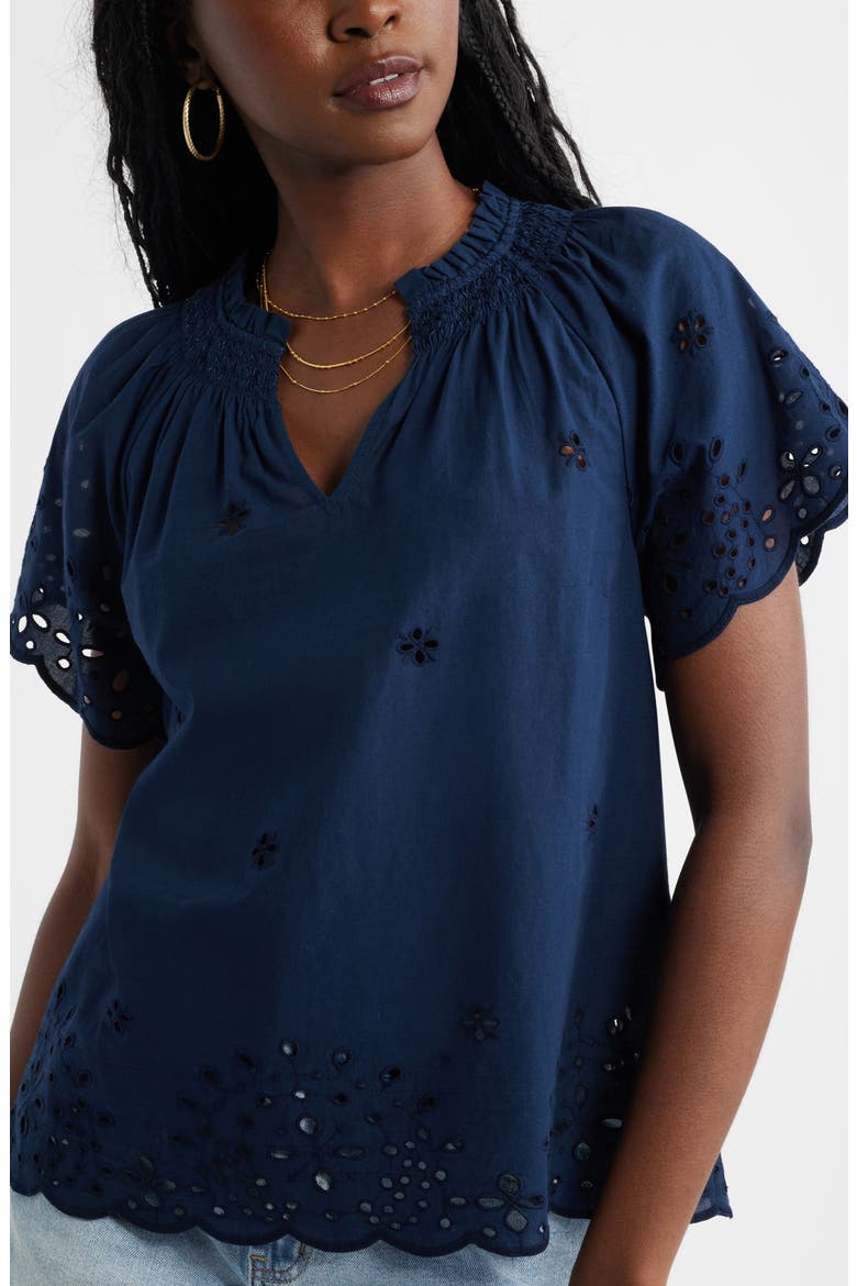 Eyelet Ruffle Trim Cotton Top, Alternate, color, NAVY STILL