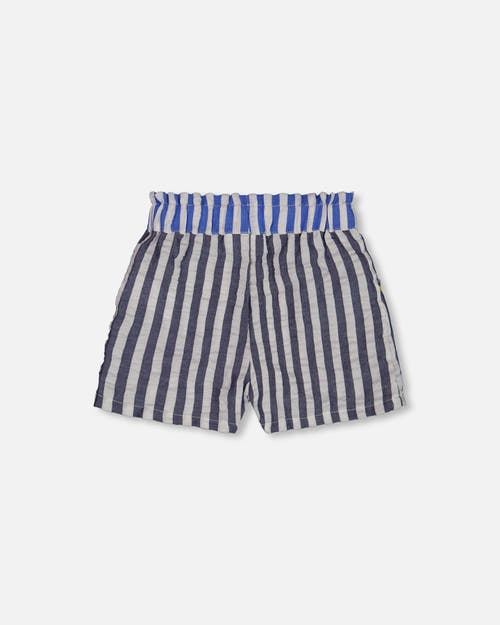 Deux Par Deux Little Girl's Seersucker Short Navy Blue And White In Navy Blue And White