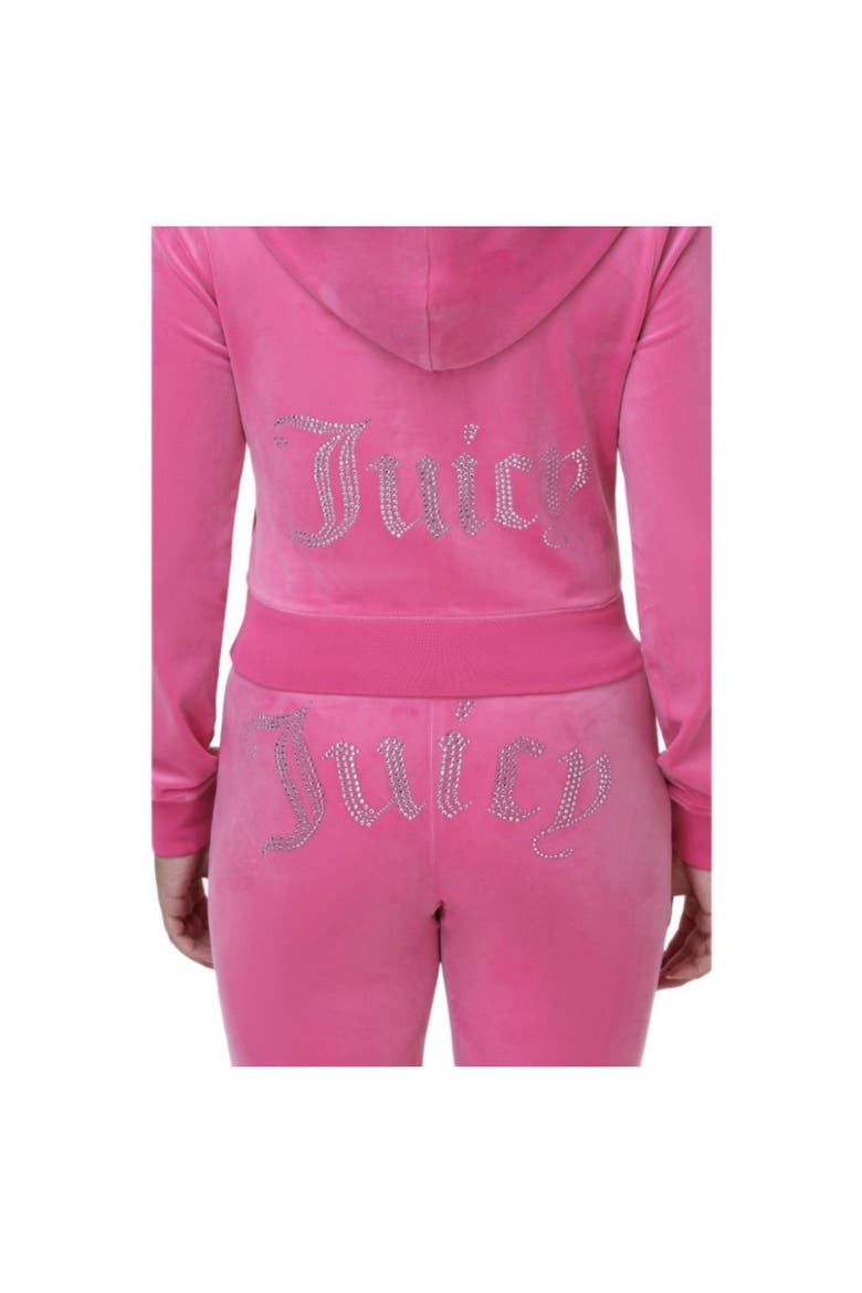 Luxe Velour Zip Hoodie with Rhinestone Bling, Bubblegum, Alternate, color, BUBBLEGUM