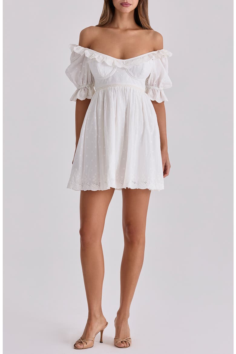 Maisie Broderie Anglaise Cotton Babydoll Minidress, Main, color, WHITE
