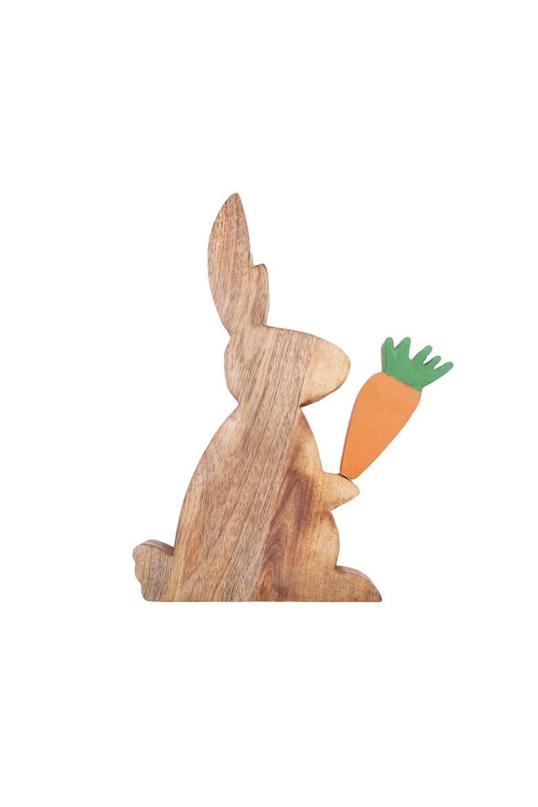 Wooden Easter Bunny Rabbit with Carrot Decorative Figurine 13", Alternate, color, Orange