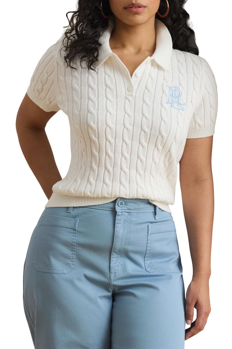 Natrissa Cable Knit Polo Sweater, Main, color, WHITE
