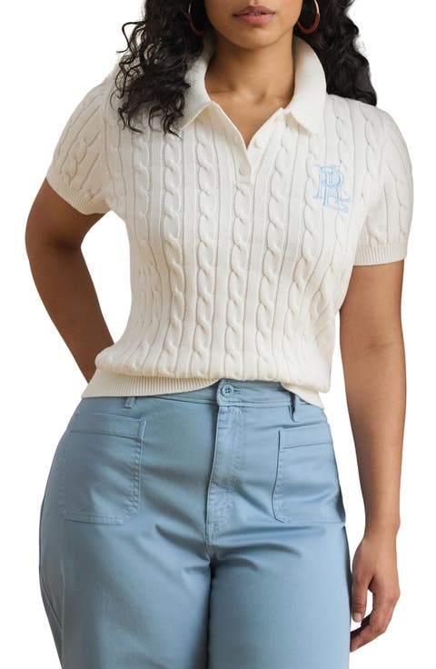 Natrissa Cable Knit Polo Sweater (Plus)